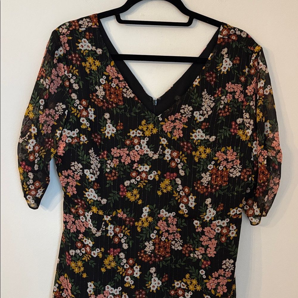 Ann Taylor Factory Floral metallic bohemian Black tiered Midi Dress Women 6 NWOT